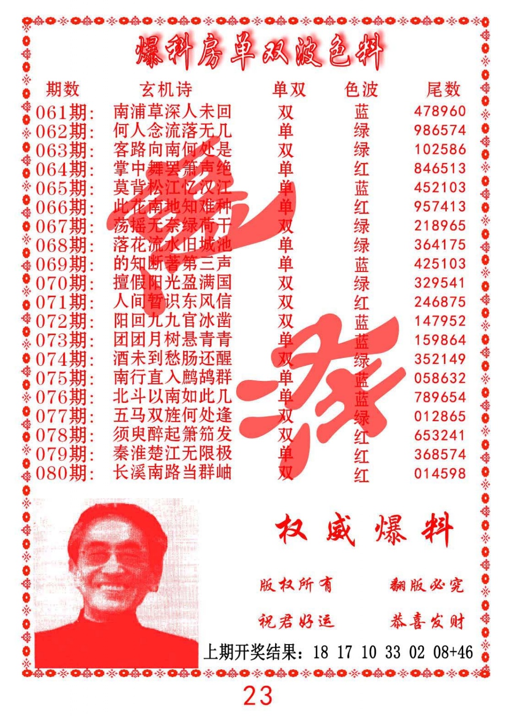 079期爆料房单双波色料[图]